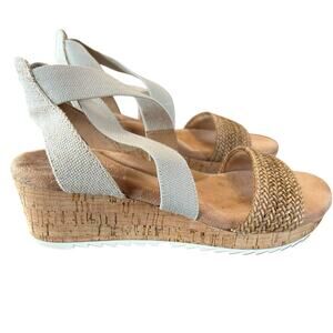 Easy Spirit  Lorena Woven Strappy Cork Wedge Comfort Sandals  Slip On 6.5